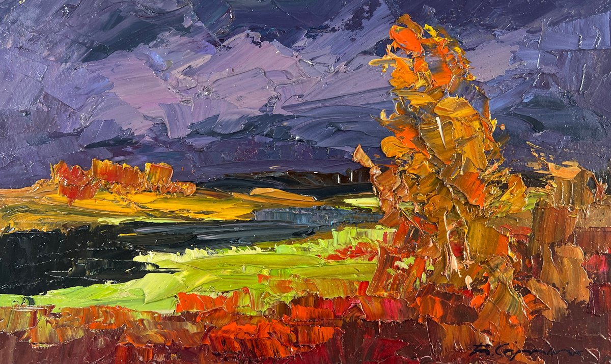 Autumn Landscape With A View Of The River By Boris Serdyuk, 11 X 7, Artwork For Sale On Artfinder