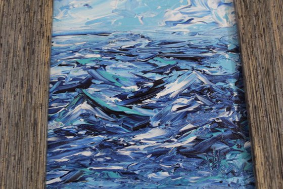The Blue Sea, 2017- Abstract Seascape Palette Knife Painting on Canvas.