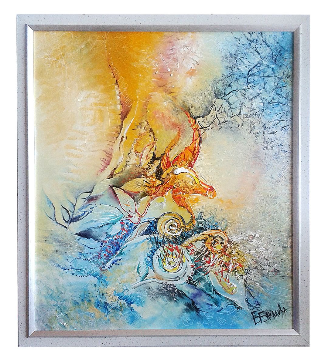 Abstract Oil Painting By Eleonora Bakalova, 26 X 30, Reincarnation, Original Artwork