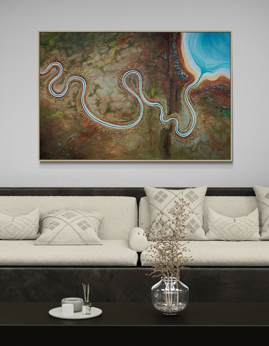 Organic Landscape Acrylic Painting By Tania Chanter, 59 X 39", Echoes Of A Firey Sea, Original Artwork