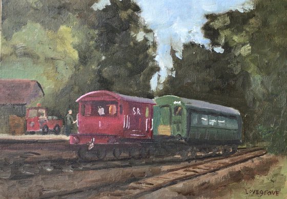 Old railway wagons, an original oil painting