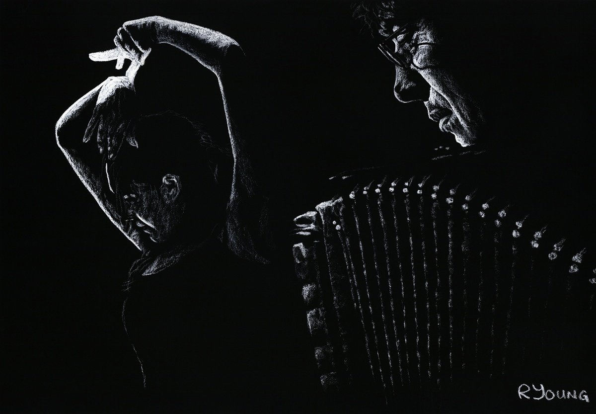 Photorealistic Portrait Pastel Drawing By Richard Young, 31 X 24", The Intensity Of Flamenco, Original Artwork