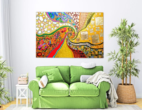 Colorful vivid spiral - Relief large abstract painting