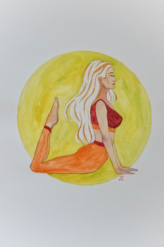 Yoga wall art, female watercolor painting, woman home decor