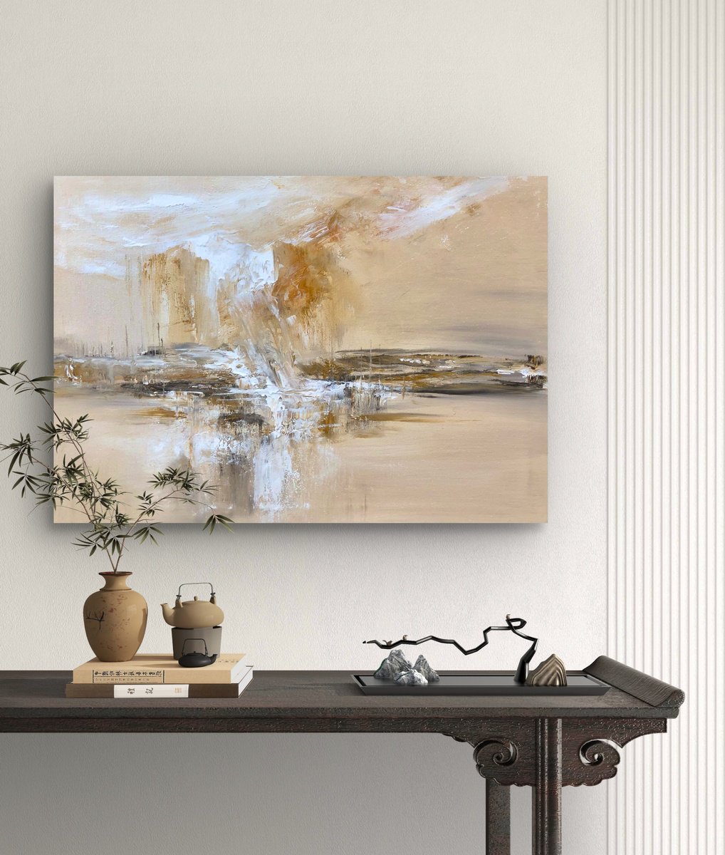 Abstract Acrylic Painting By Snezana Djordjevic, 28 X 20", Harbour After Rain, Original Artwork