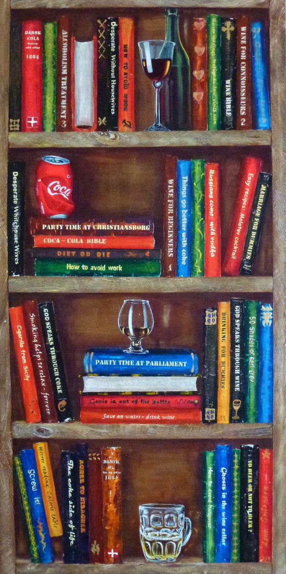 Bookshelf with beverages