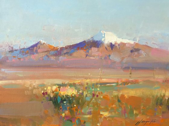 Ararat Mountain, Landscape Original oil painting, Handmade artwork, One of a kind