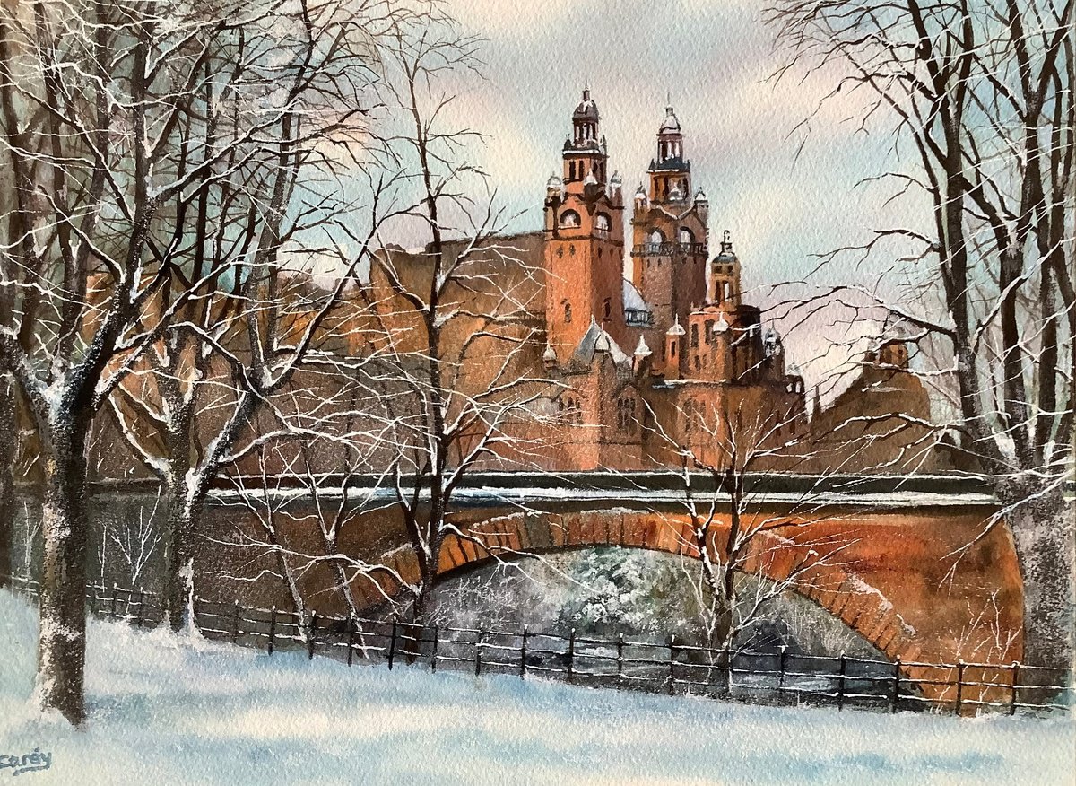 Impressionistic Watercolour , Winters Day, Kelvingrove Glasgow By Darren Carey, 15 X 11, Artwork For Sale On Artfinder