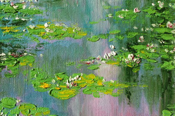 Monet's garden - Oil painting on canvas board- impressionistic impasto - nymphaea series - lily pond painting - palette knife