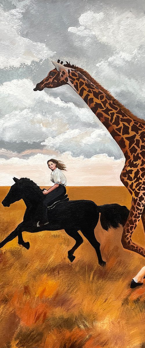 Horsewoman and giraffe by Elina Zelena