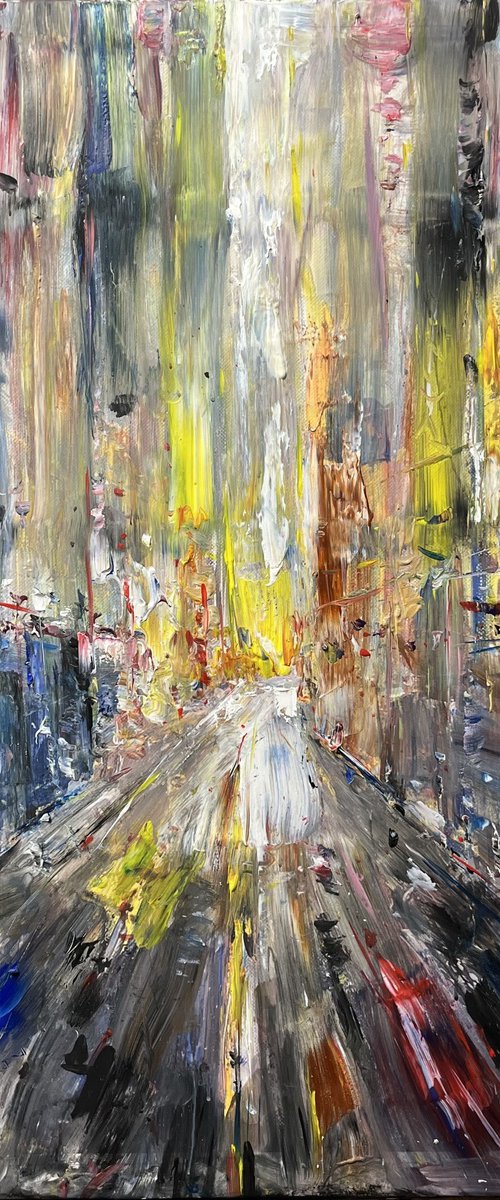BIG CITY LIGHTS, abstract impressionist painting 102x90 by Altin Furxhi
