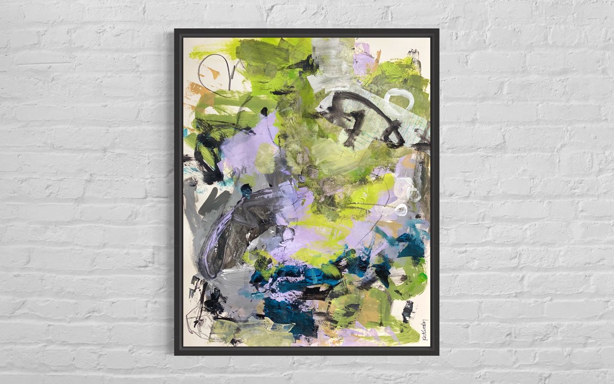 Organic Abstract Acrylic Painting By Kat Crosby, 16 X 20", Under The Shade Tree, Original Artwork