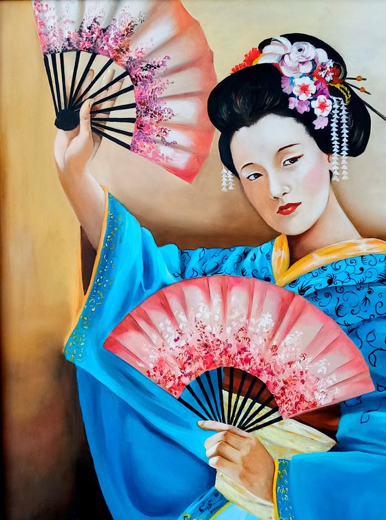 Danza dei ventagli - original painting-Geisha-portrait