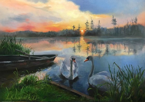 Lake and White Swans