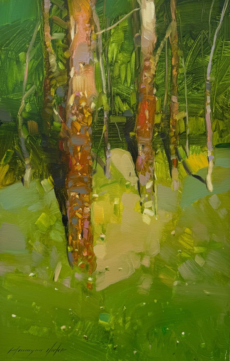 Impressionistic Landscape Oil Painting By Vahe Yeremyan, 13 X 20", Trees, Original Artwork