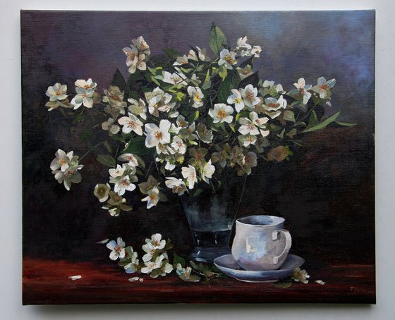 Jasminum Flower Still Life Oil Painting Original Art On Canvas 24 x 20