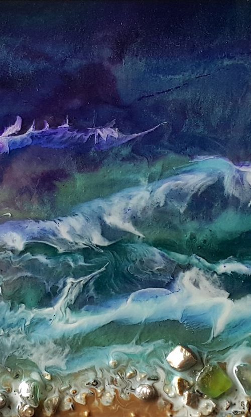 Painting abstract SEA MELODY, original fluid artwork in frame by Viktoria Lapteva