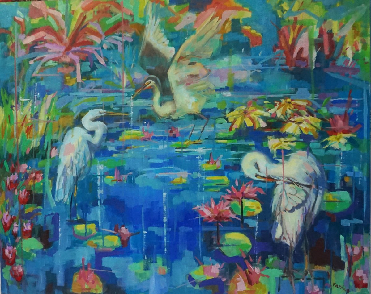 Impressionistic Animal Oil Painting By Amaya Fernandez Fariza, 39 X 32, Set Of Blues 1, Original Artwork