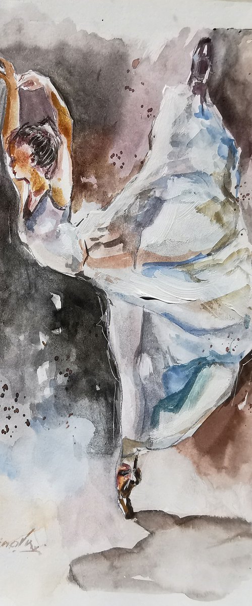 Ballerina watercolor drawing by Annet Loginova