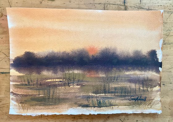 Marsh pools at Sunset, Dorset