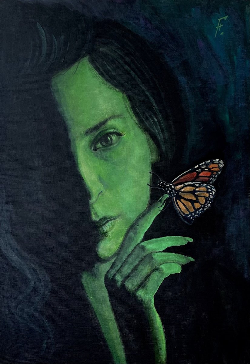 Surrealistic Portrait Painting By Nikola Gulev, 20 X 28", "Metamorphosis", Original Artwork