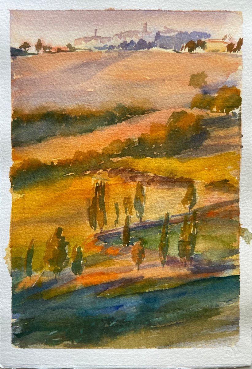 Sunset in Italy | little watercolor etude by Nataliia Nosyk