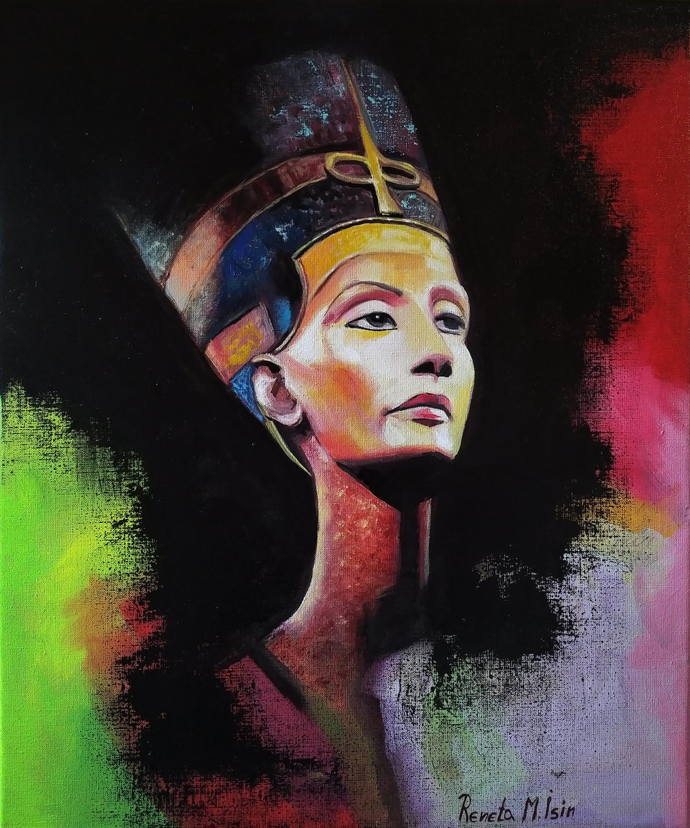 Urban And Pop Portrait Oil Painting By Reneta Isin, 20 X 24", " Nefertiti ", Original Artwork