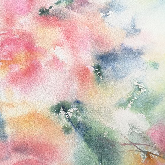 Pink roses, watercolor floral painting