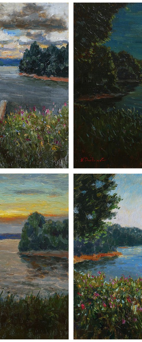 Set of four summer paintings by Nikolay Dmitriev