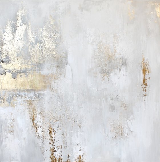 "Cascade 6" Gold white abstract acrylic art