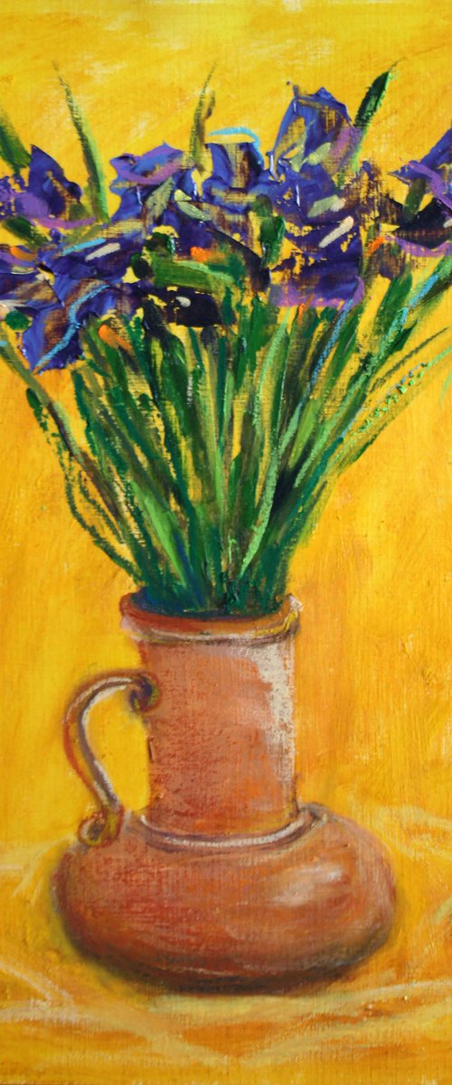 IRISES IN A CLAY VASE II / ORIGINAL PAINTING by Salana Art