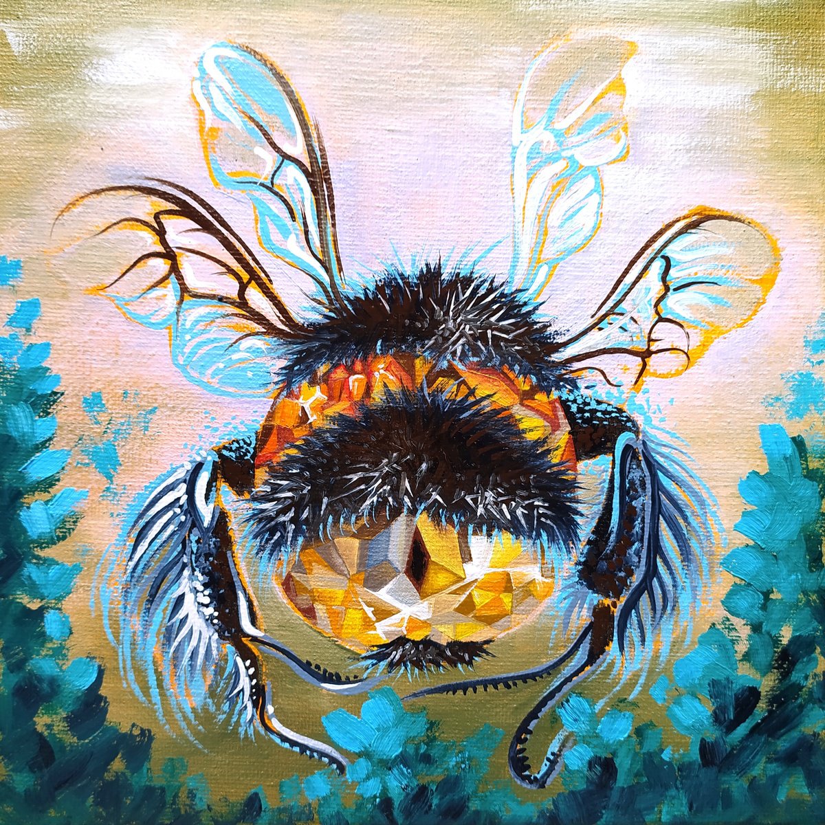 Impressionistic Botanical Oil Painting By Anna Shabalova, 8 X 8, Little Treasure ???? Bumblebee, Original Artwork