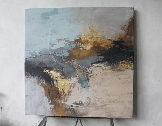 "Flight" Blue beige gray abstract acrylic art