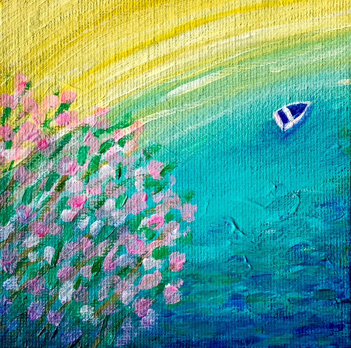 Sea Thrift, small acrylic landscape canvas board painting by Janice MacDougall