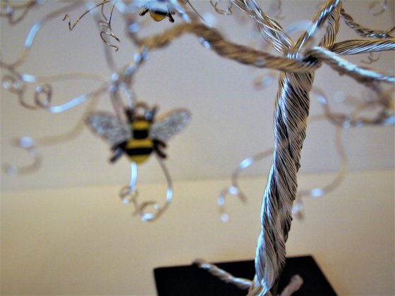 Silver tree with Enamelled Bumblebees