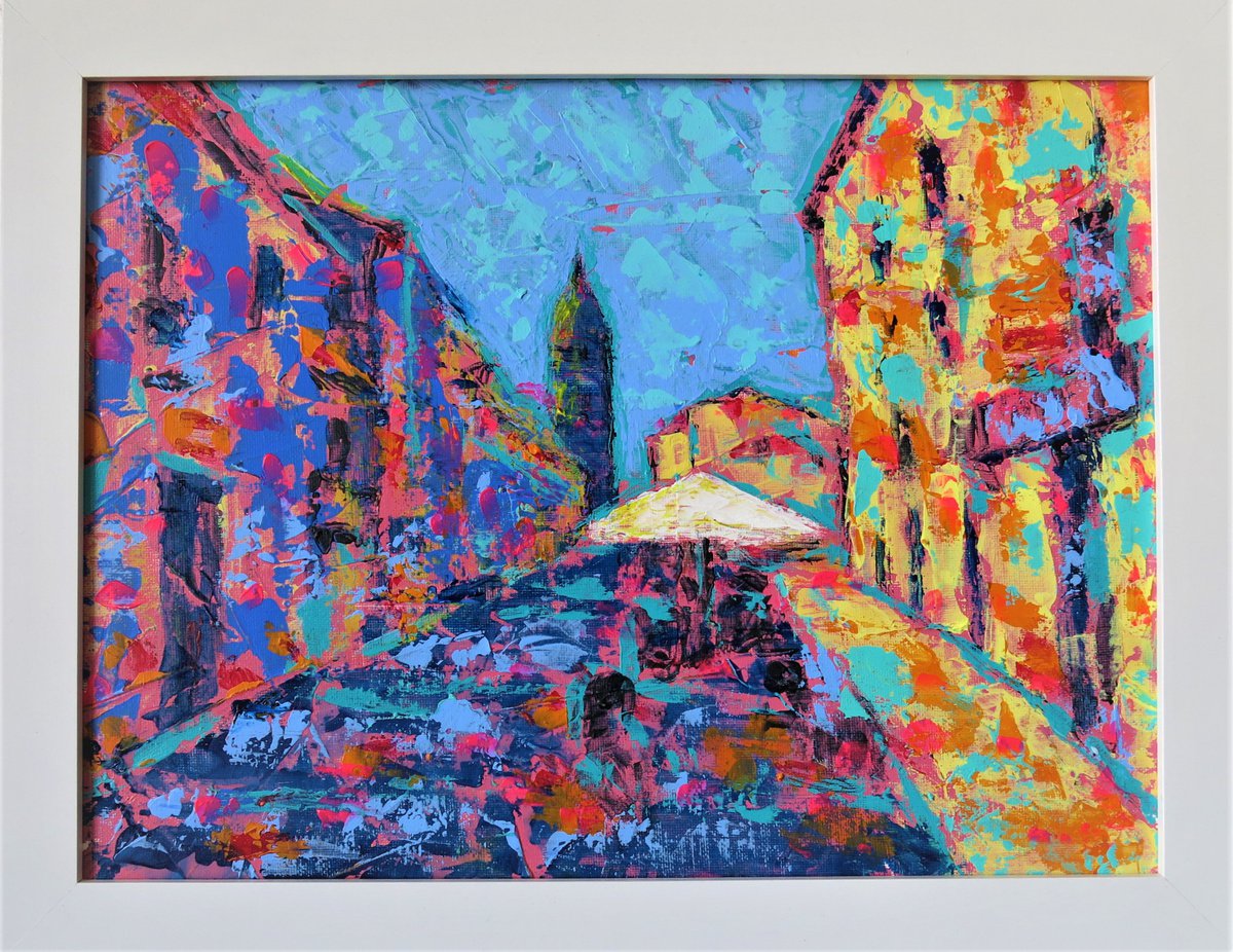Impressionistic Cityscapes Acrylic Painting By Denys Kuvaiev, 18 X 14, Rua Mayor Salamanca, Original Artwork