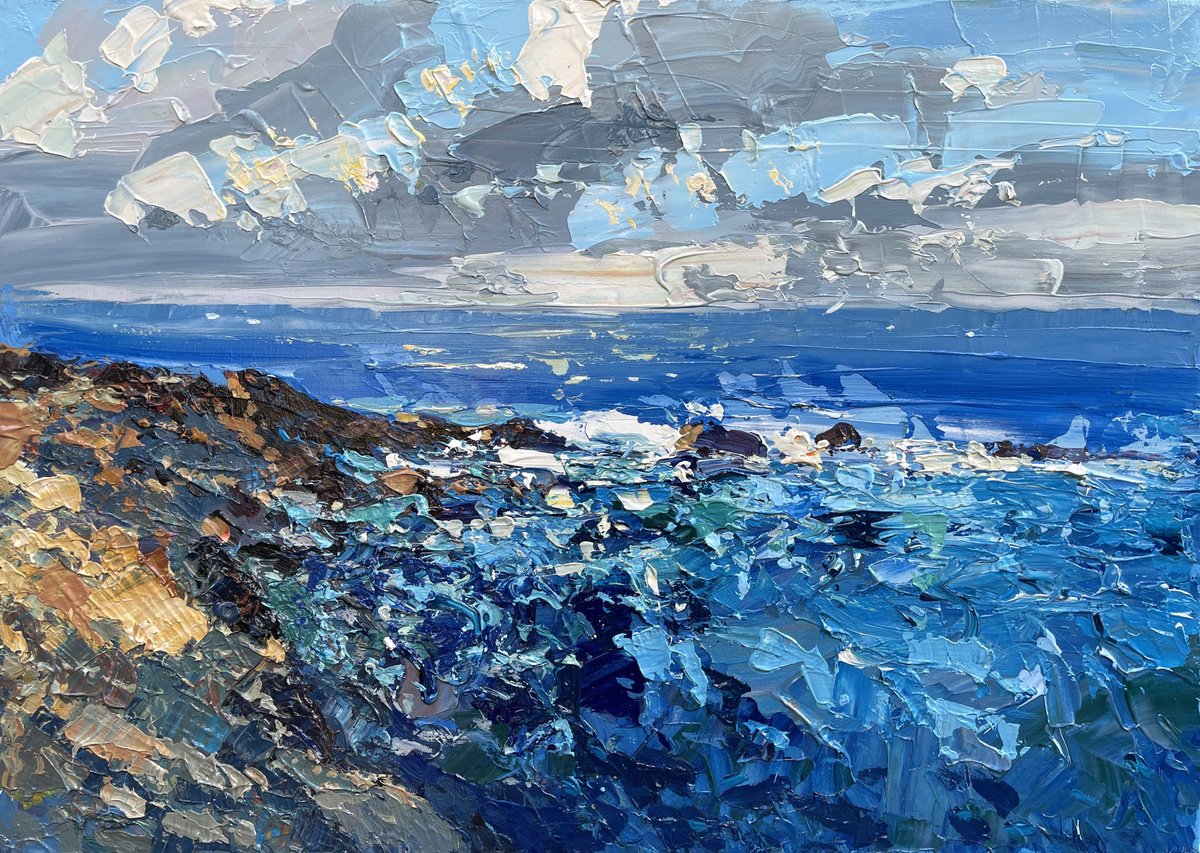 Expressive Landscape Oil Painting By Agostino Veroni, 27 X 20, Modern Seascape Oil Painting On Canvas, Original Artwork