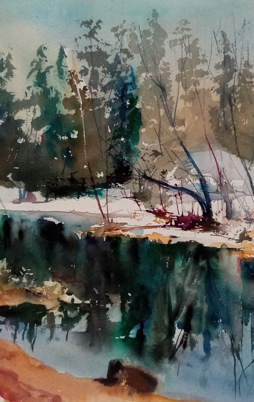 Winter countryside landscape by Irina Bibik-Chkolian