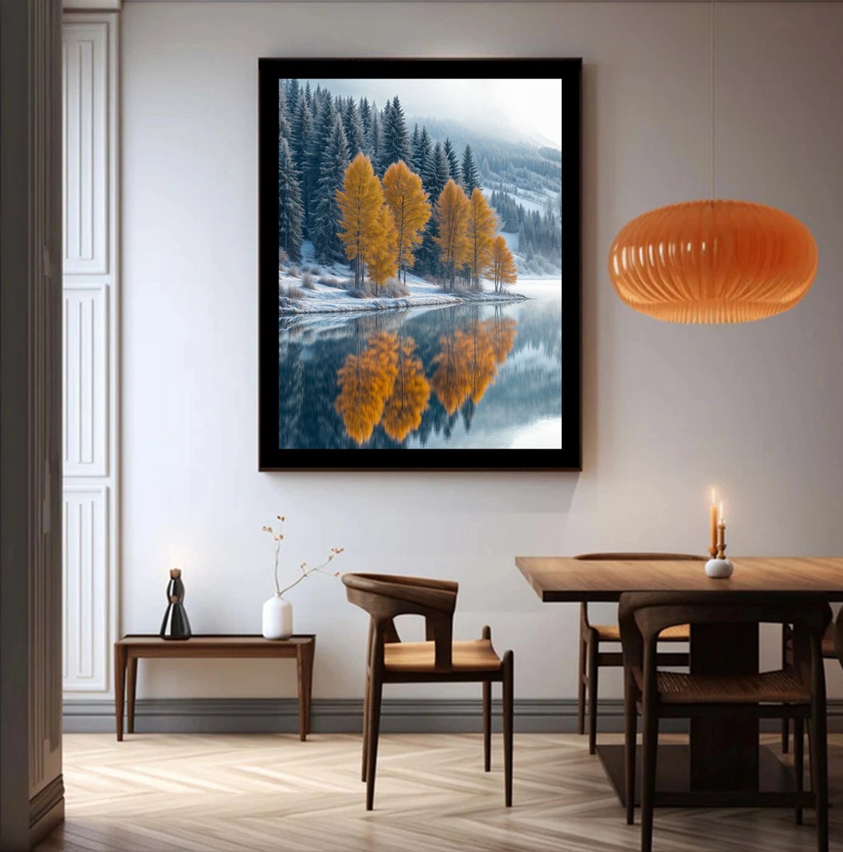 Photorealistic Landscape Photograph By Michael Filonow, 26 X 32", Winter Trees Reflection 1, Original Artwork