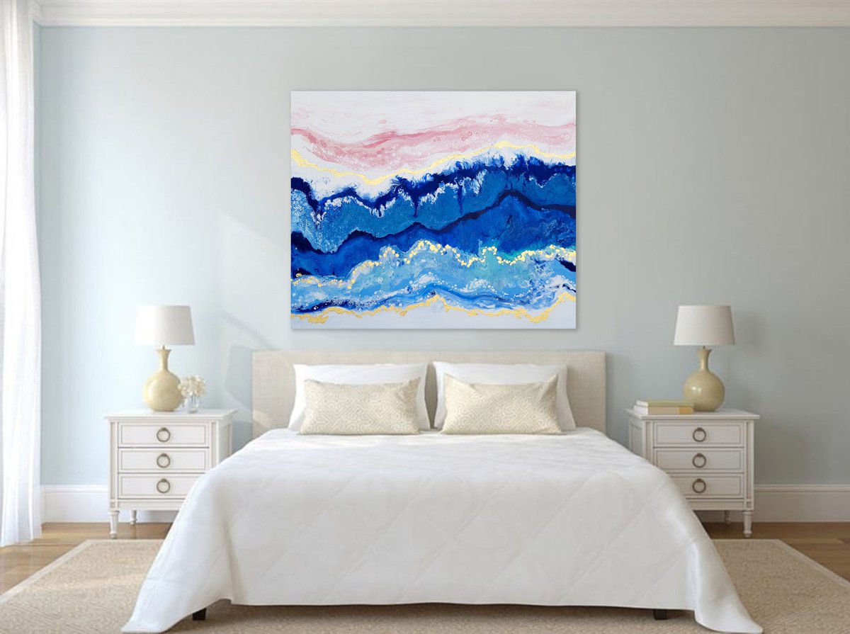 120x100cm. / Blush Lagoon sea landscape, original acrylic painting, abstract art, office... by Alexandra Dobreikin