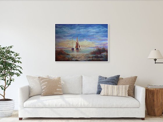 Sunrise in the Bay:linen, oil, 79x109