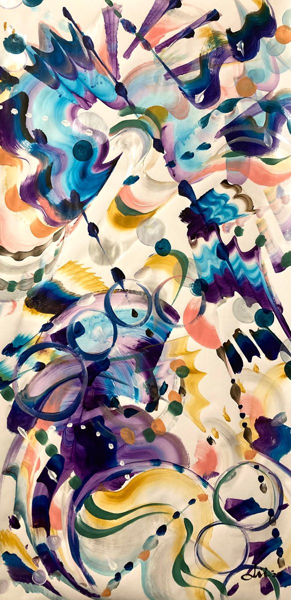 Organic Abstract Acrylic Painting By Daichi Matsusaki, 20 X 39, Color Dance 4-11-23, Original Artwork