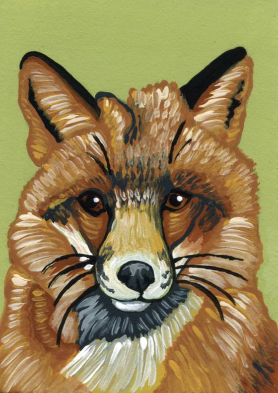 ACEO ATC Original Miniature Painting Red Fox Wildlife Art-Carla Smale