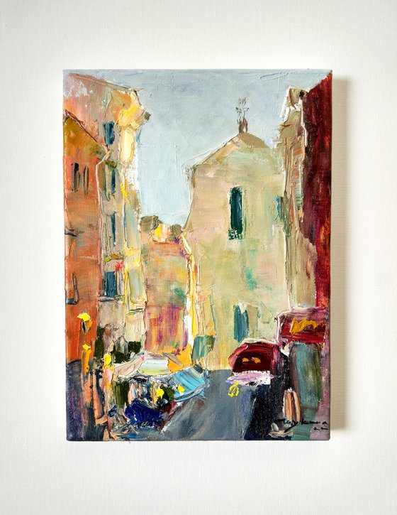 Streets of the Rome. Temple. Roman Holiday series. Original plein air oil painting .