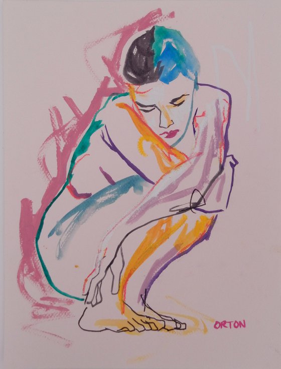 Female Nude Gesture Study Art Figure Study Original Pastel Life Drawing