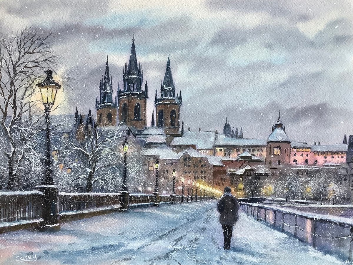 Impressionistic Cityscapes Watercolour By Darren Carey, 15 X 11, Prague Czech Republic, Original Artwork