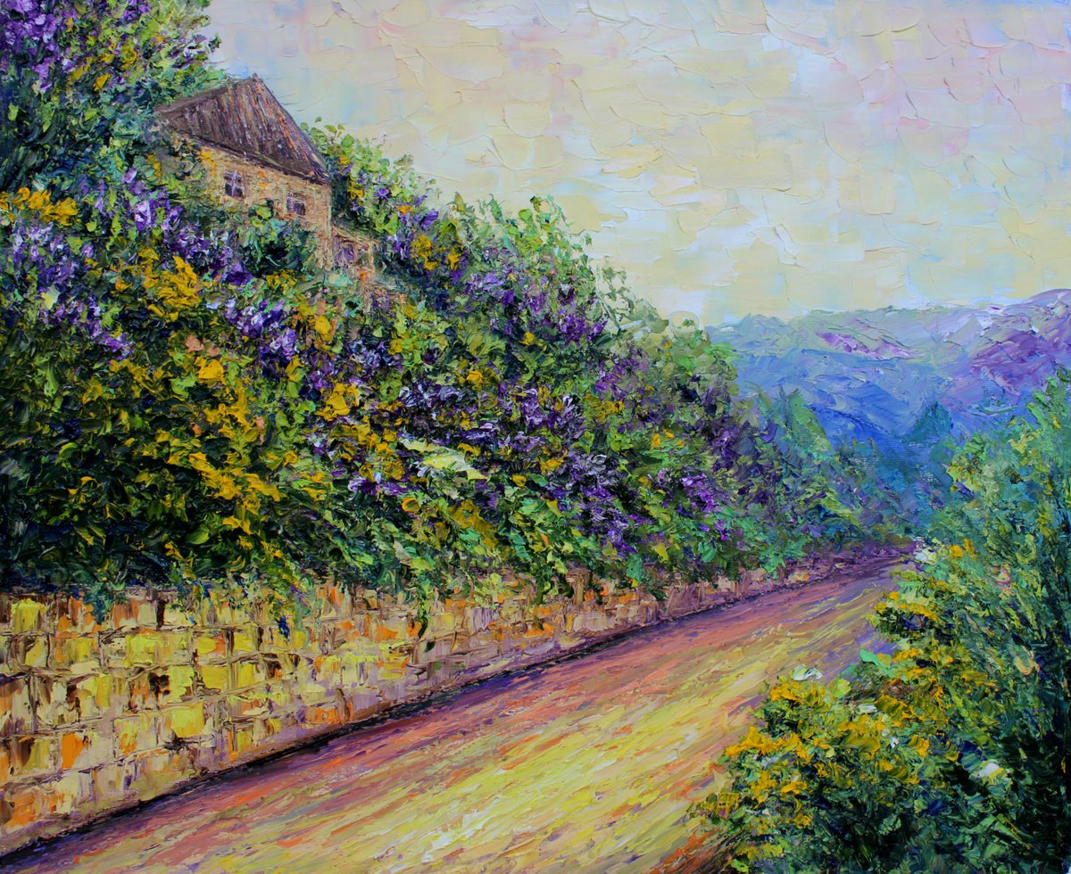 Impressionistic Landscape Oil Painting By Haykuhi Khachatryan, 24 X 20, A Street In Dilijan, Original Artwork