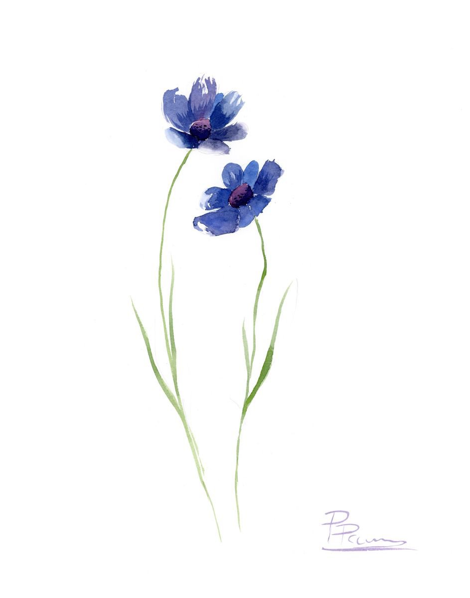 Blue Flowers Watercolour by Olga Tchefranov (Shefranov) | Artfinder