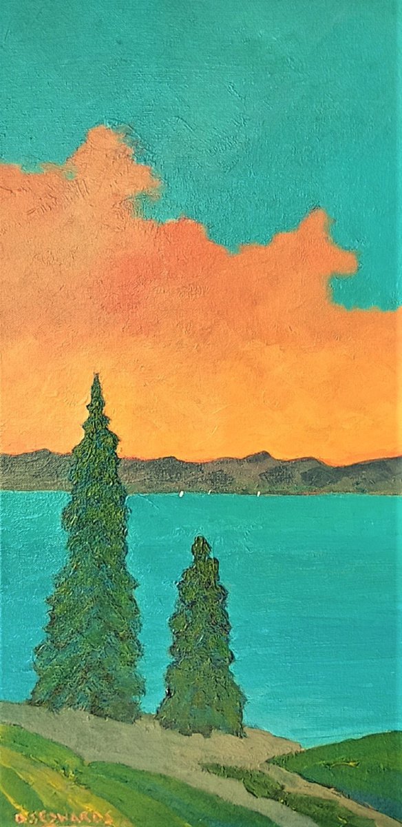 Impressionistic Landscape Acrylic Painting By David J Edwards, 12 X 24, View From The Edge, Original Artwork