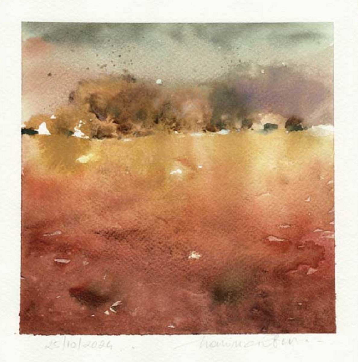 Impressionistic Abstract Watercolour By Marin Victor, 7 X 7", Landscape Abstraction., Original Artwork